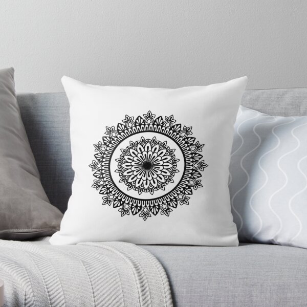 Floral Black Mandala Throw Pillow
