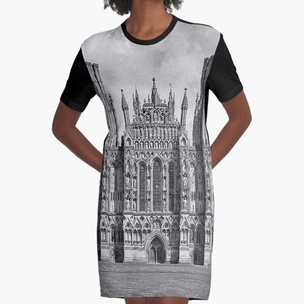 Wells Cathedral in Black and white Graphic T-Shirt Dress