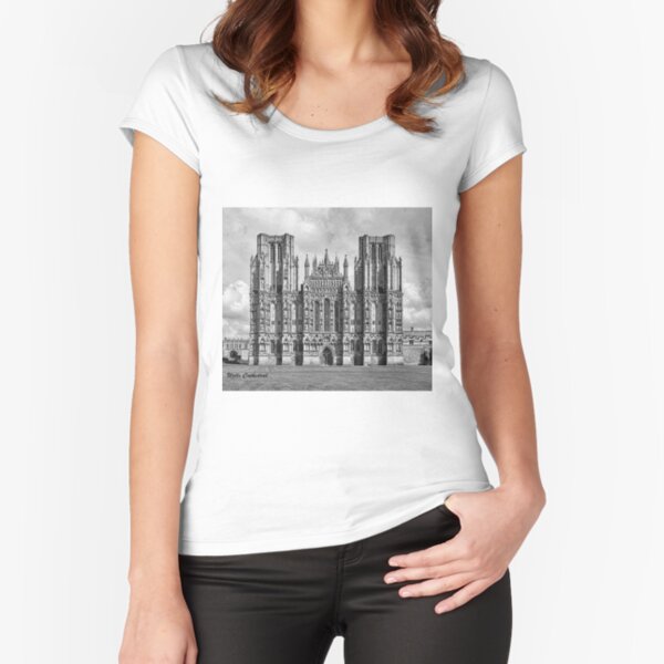 Wells Cathedral in Black and white Fitted Scoop T-Shirt