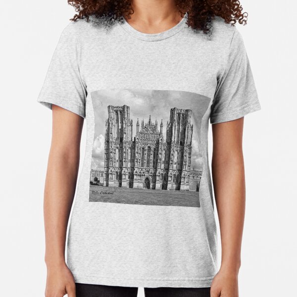 Wells Cathedral in Black and white Tri-blend T-Shirt