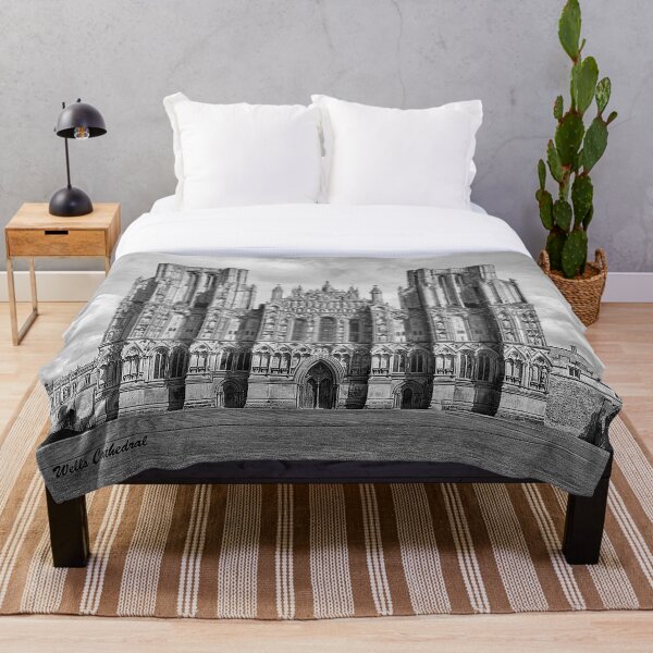 Wells Cathedral in Black and white Throw Blanket
