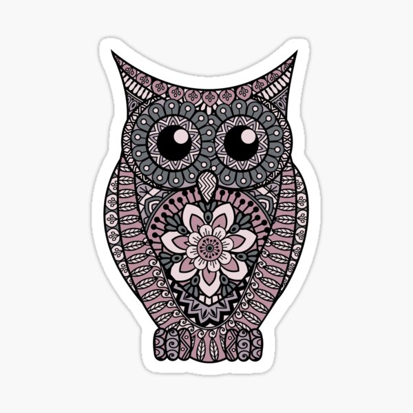 Item preview, Eulen-Zentangle in Rosa- und Grautönen designed and sold by madtoyman.