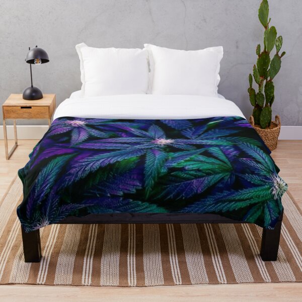 Psychedelic Marijuana Cannabis Ganja Print Throw Blanket