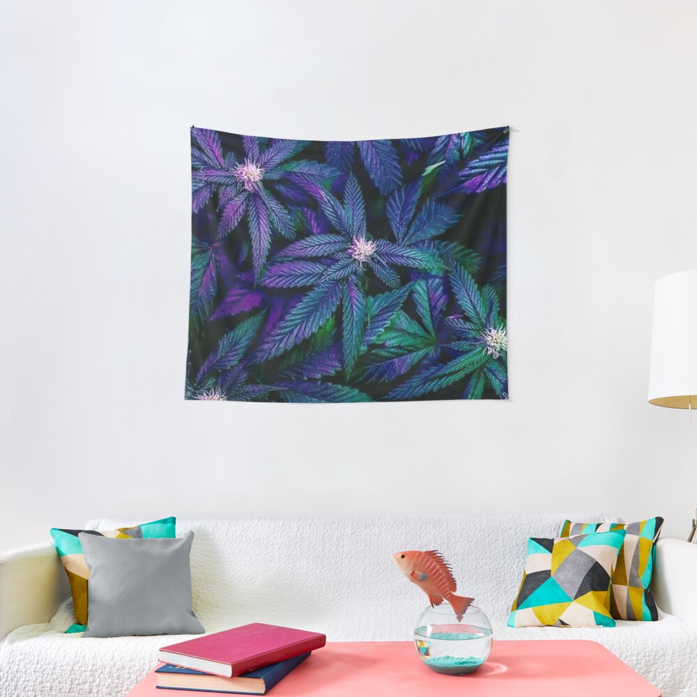 Psychedelic Marijuana Cannabis Ganja Print Tapestry