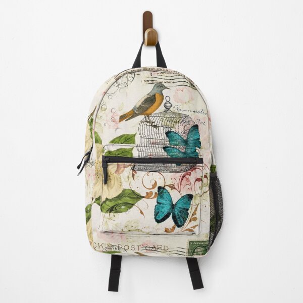 Item preview, spring teal butterfly french bird rose botanical floral  designed and sold by LEILA ART SPACE.