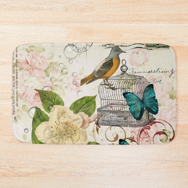 Item preview, spring teal butterfly french bird rose botanical floral  designed and sold by LEILA ART SPACE.