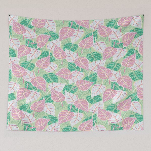 Item preview, variegated foliage pattern in pink white and green designed and sold by rysunki-malunki.