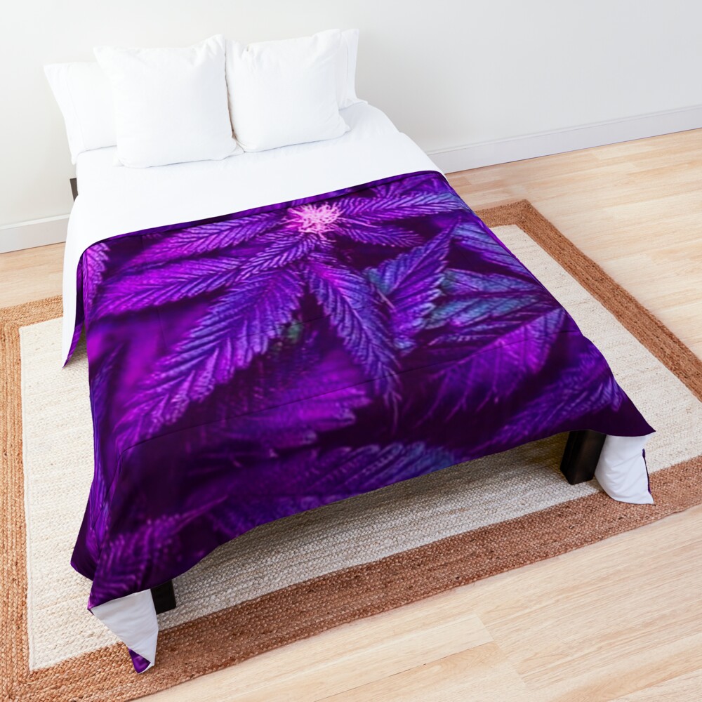 Psychedelic Purple Cannabis Marijuana Decor Comforter