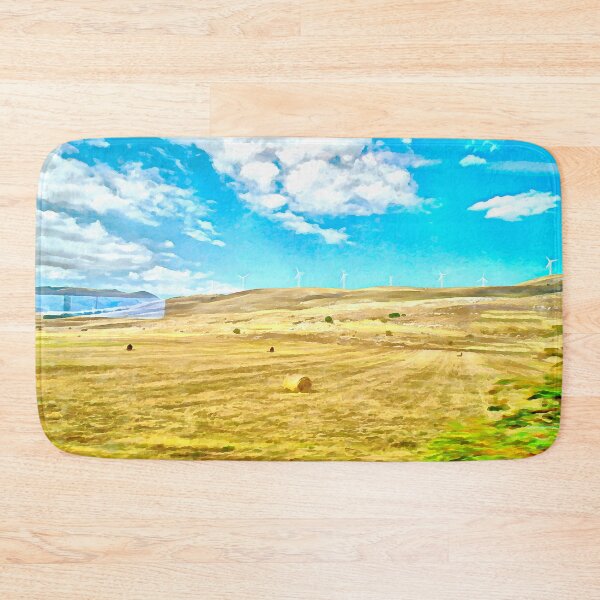 Item preview, Abruzzo landscape from train window country with hay bales and wind turbines designed and sold by Giuseppe Cocco.