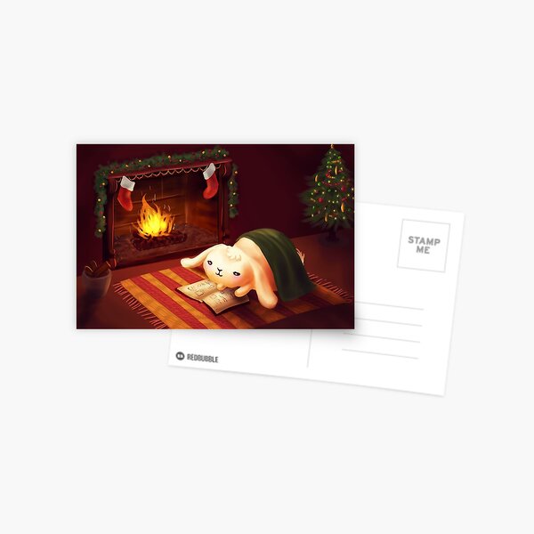 Chubby bunny by the fireplace Postcard