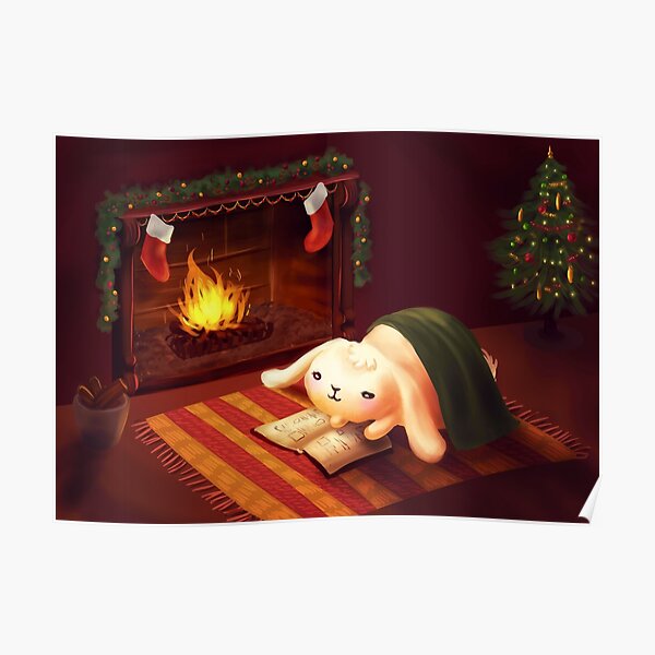 Chubby bunny by the fireplace Poster