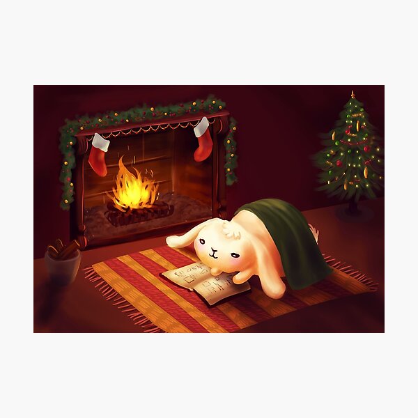 Chubby bunny by the fireplace Photographic Print