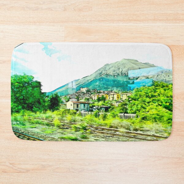 Item preview, Landscape with tracks from train window with Celano city designed and sold by Giuseppe Cocco.