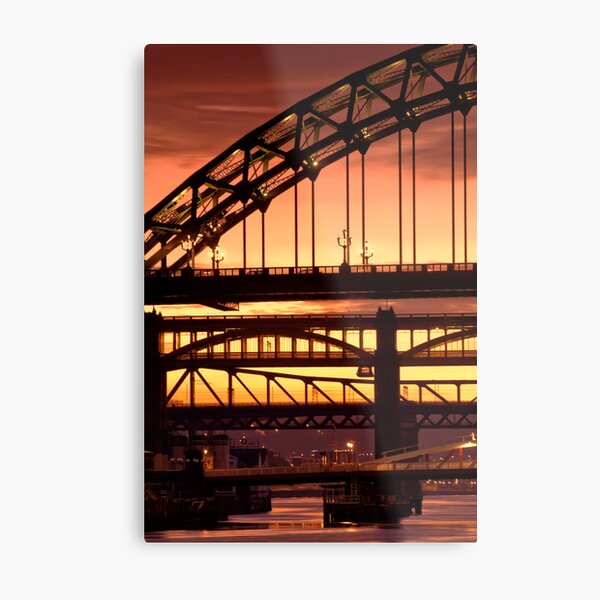 Sunset Through The Bridges at Newcastle Metal Print
