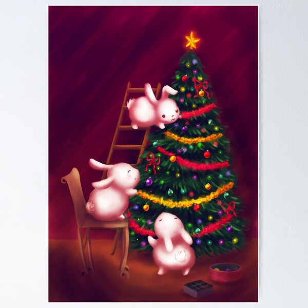 Chubby bunnies decorate the tree Poster