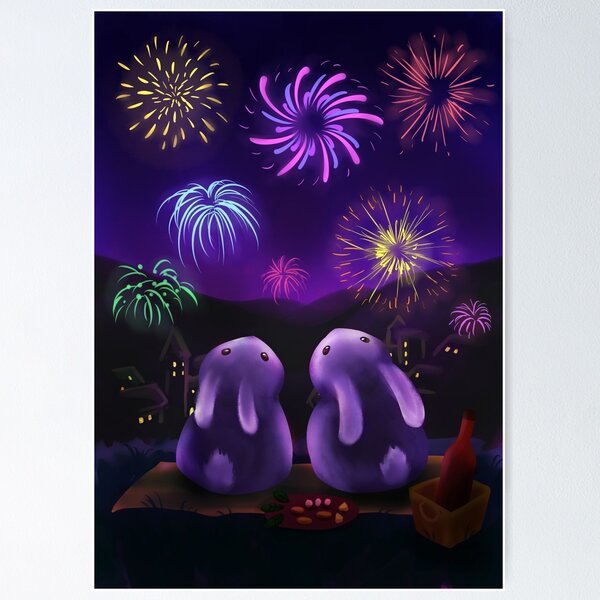 Chubby bunnies watch firework Poster