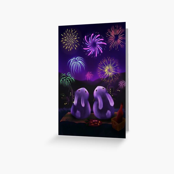 Chubby bunnies watch firework Greeting Card