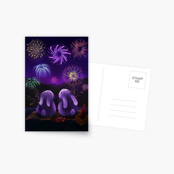 Chubby bunnies watch firework Postcard