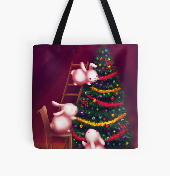 Chubby bunnies decorate the tree All Over Print Tote Bag