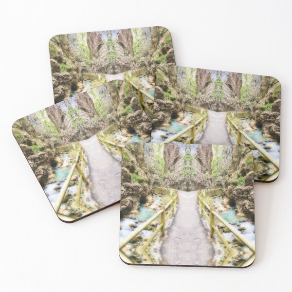 Item preview, People going trekking on a path among the sheer rocks, along a mountain stream of crystal water designed and sold by Flavio Vieri.