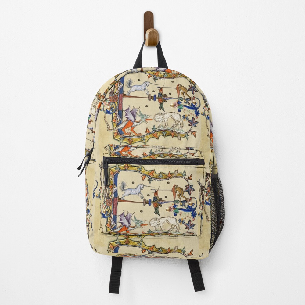 WEIRD MEDIEVAL BESTIARY ,UNICORN FIGHTING MONKEY ,DRAGON AND LION Backpack