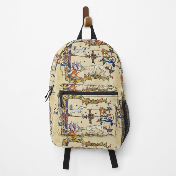 WEIRD MEDIEVAL BESTIARY ,UNICORN FIGHTING MONKEY ,DRAGON AND LION Backpack