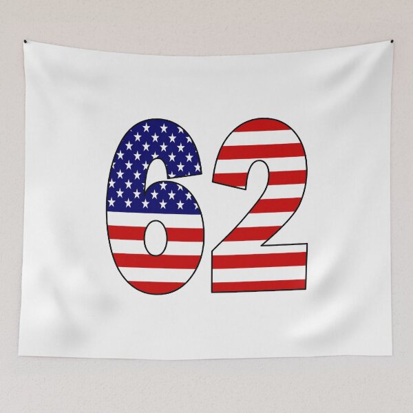 Item preview, Number 62 with USA flag on the background designed and sold by AllShirts21.