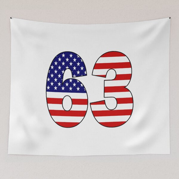 Item preview, Number 63 with USA flag on the background designed and sold by AllShirts21.