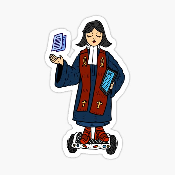 Item preview, lady preacher embraces technology.  cute doodle. designed and sold by JJadx.