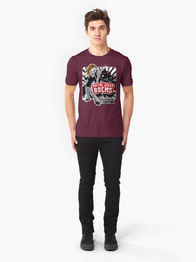 Alternate view of Undead Rocker - Metal Jesus Rocks (YOUTUBE) Slim Fit T-Shirt