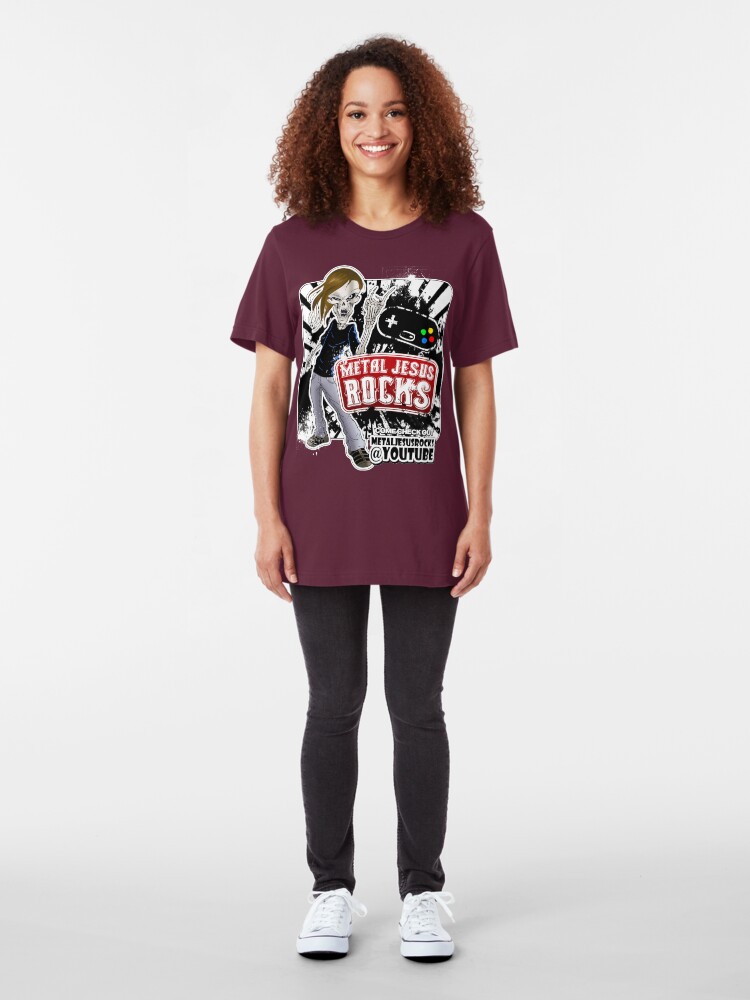 Alternate view of Undead Rocker - Metal Jesus Rocks (YOUTUBE) Slim Fit T-Shirt