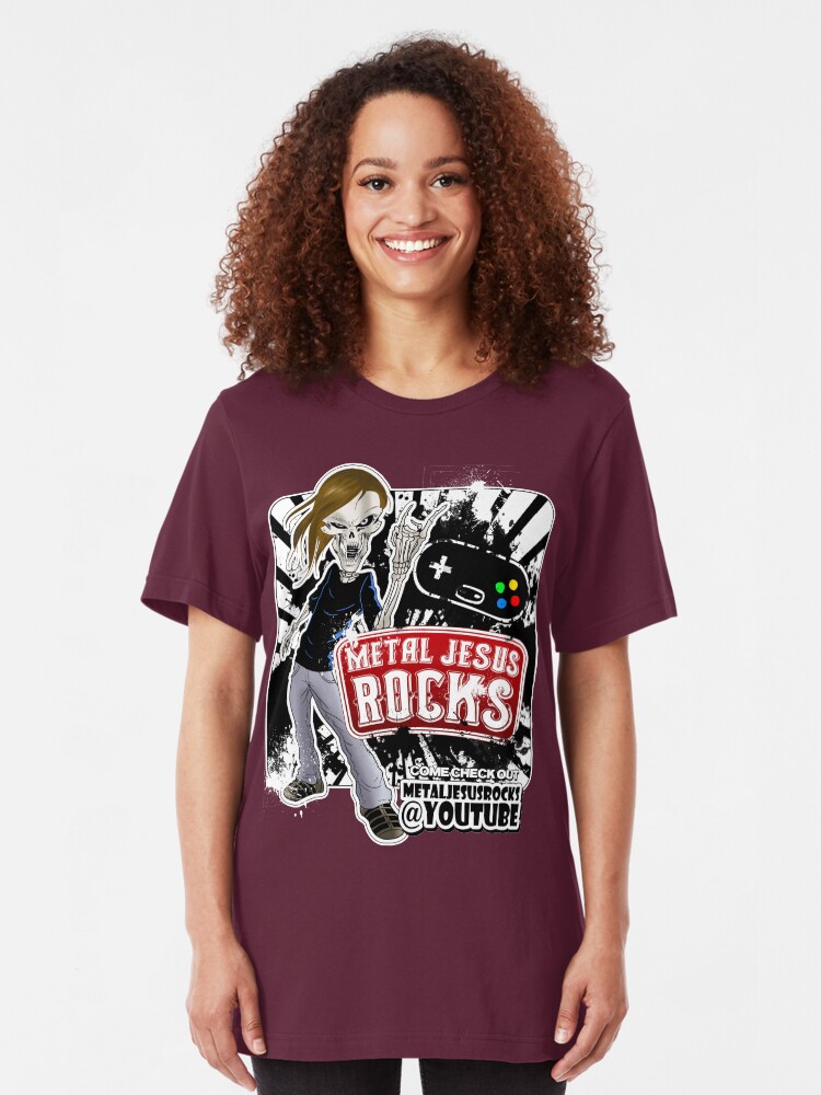 Alternate view of Undead Rocker - Metal Jesus Rocks (YOUTUBE) Slim Fit T-Shirt