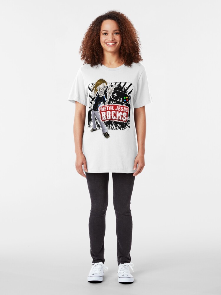 Alternate view of Undead Rocker - Metal Jesus Rocks Slim Fit T-Shirt