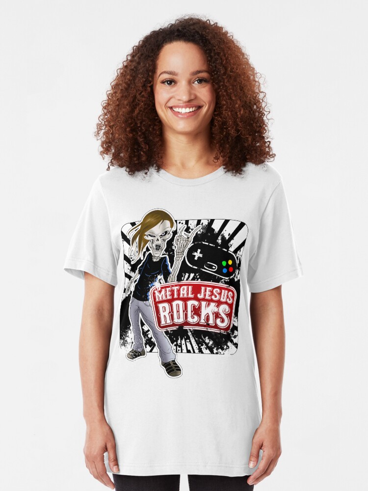 Alternate view of Undead Rocker - Metal Jesus Rocks Slim Fit T-Shirt