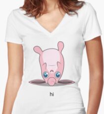 Derpy Wigglytuff Says Hello Women's Fitted V-Neck T-Shirt