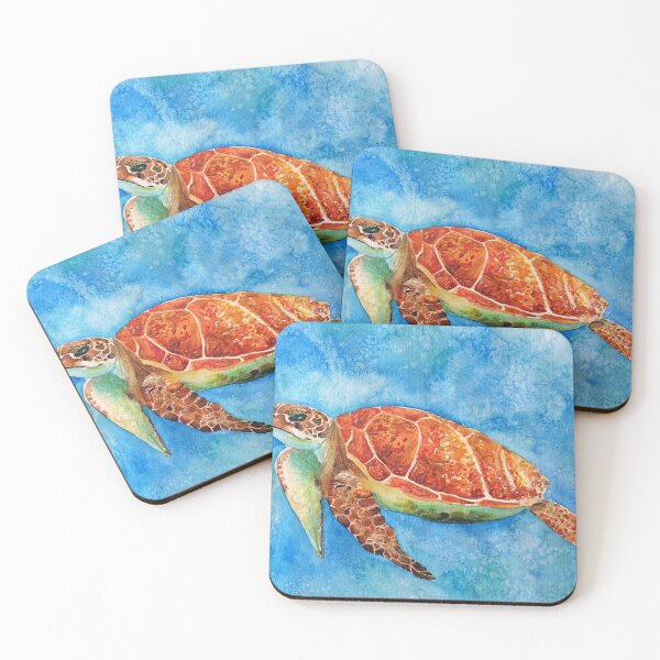 Item preview, watercolor sea turtle with ocean background designed and sold by shanz-arts.