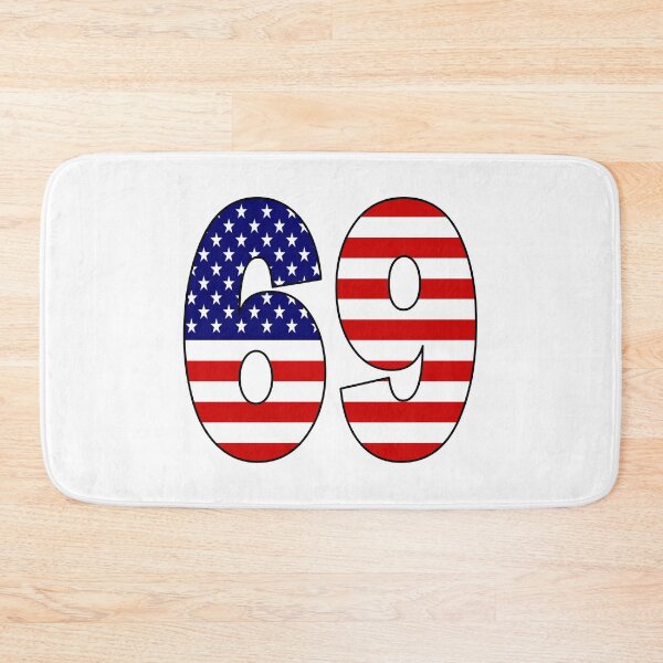 Item preview, Number 69 with USA flag on the background designed and sold by AllShirts21.