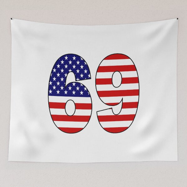 Item preview, Number 69 with USA flag on the background designed and sold by AllShirts21.