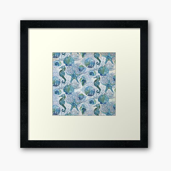Seahorses and Shells Framed Art Print