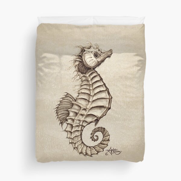 "Fantasy Seahorse" by Amber Marine~ vintage style ink illustration, © 2016 Duvet Cover