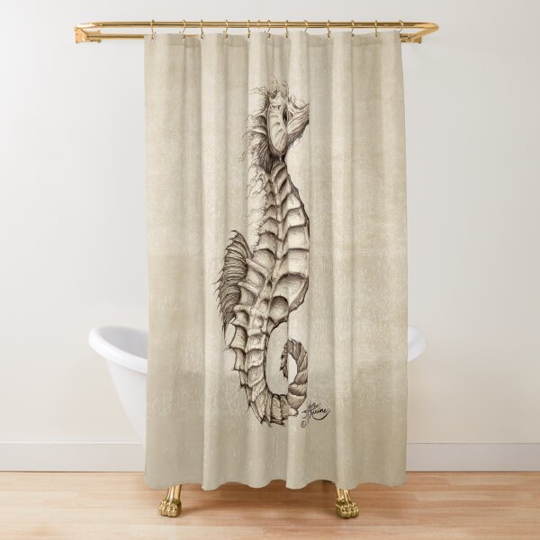 "Fantasy Seahorse" by Amber Marine~ vintage style ink illustration, © 2016 Shower Curtain
