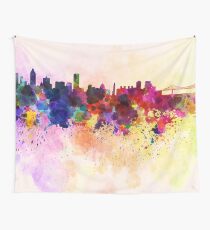 Montreal skyline in watercolor background Wall Tapestry