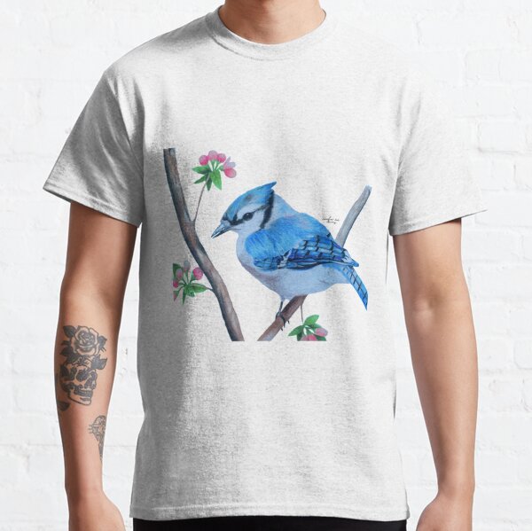 Watchful Blue Jay Graphic T-Shirt (Black, Small)