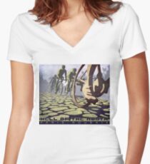 Camiseta entallada de cuello en V ilustración de ciclismo INFIERNO DEL NORTE retro Paris Roubaix