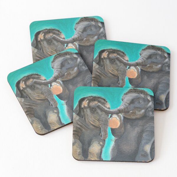 Item preview, Baby elephants acrylic painting designed and sold by AudreyBagelArt.