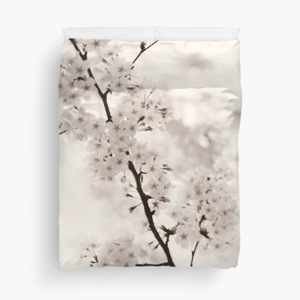 Cherry blossom artistic closeup sepia toned art photo print Duvet Cover