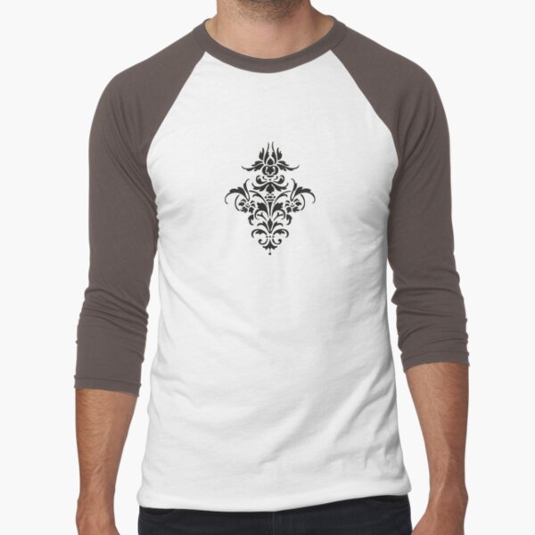 Damask Pattern | Black and White | Vintage Patterns |  Baseball ¾ Sleeve T-Shirt