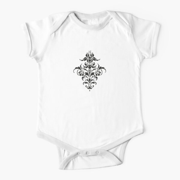 Damask Pattern | Black and White | Vintage Patterns | Short Sleeve Baby One-Piece
