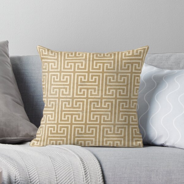 Tyche (Textured Greek Key) | Camel Throw Pillow