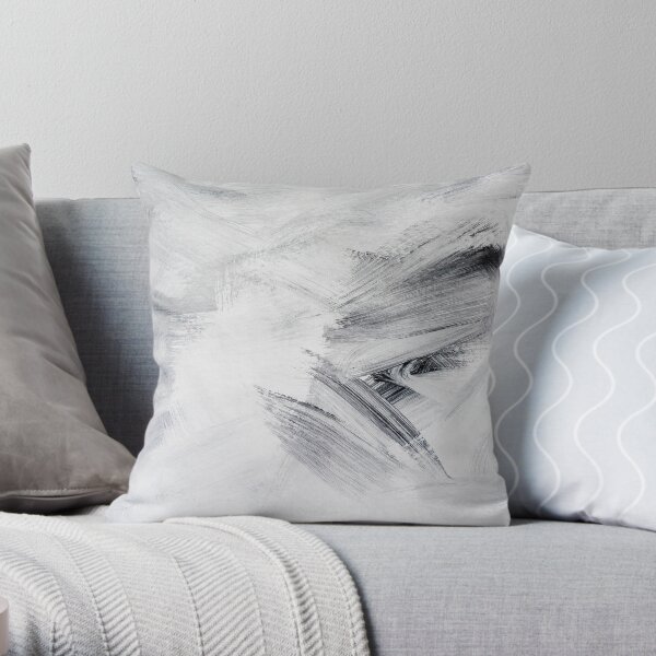Black, White and Grey Abstract Paint Design Throw Pillow